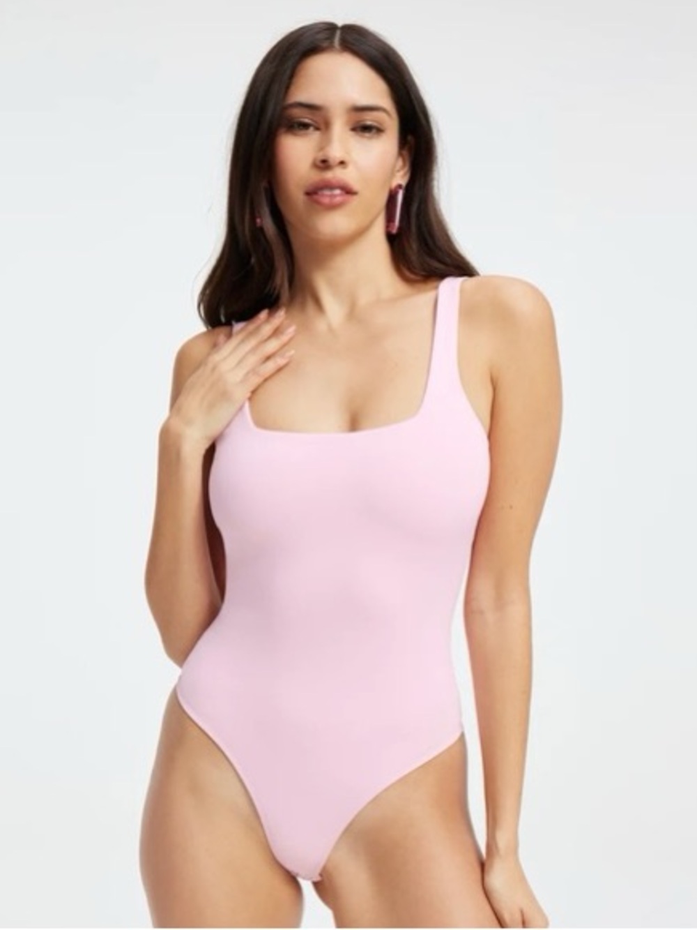 Good American Scuba Modern Tank Square-Neck Bodysuit - Light Pink Size 2 (M)